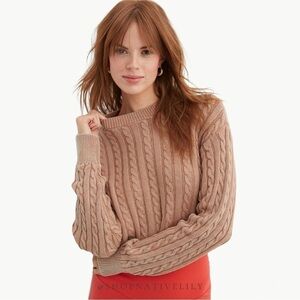 NWOT Aerie Women’s Mini Cable Cropped Knit Long Sleeve Sweater Sz Medium, Tan